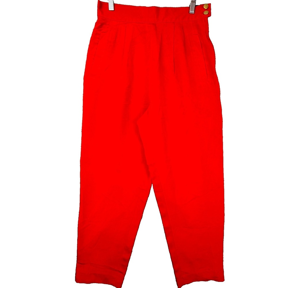 Vintage Suzelle Dress Pants Women 10 Red Gold Buttons 100% Silk‎ Cropped